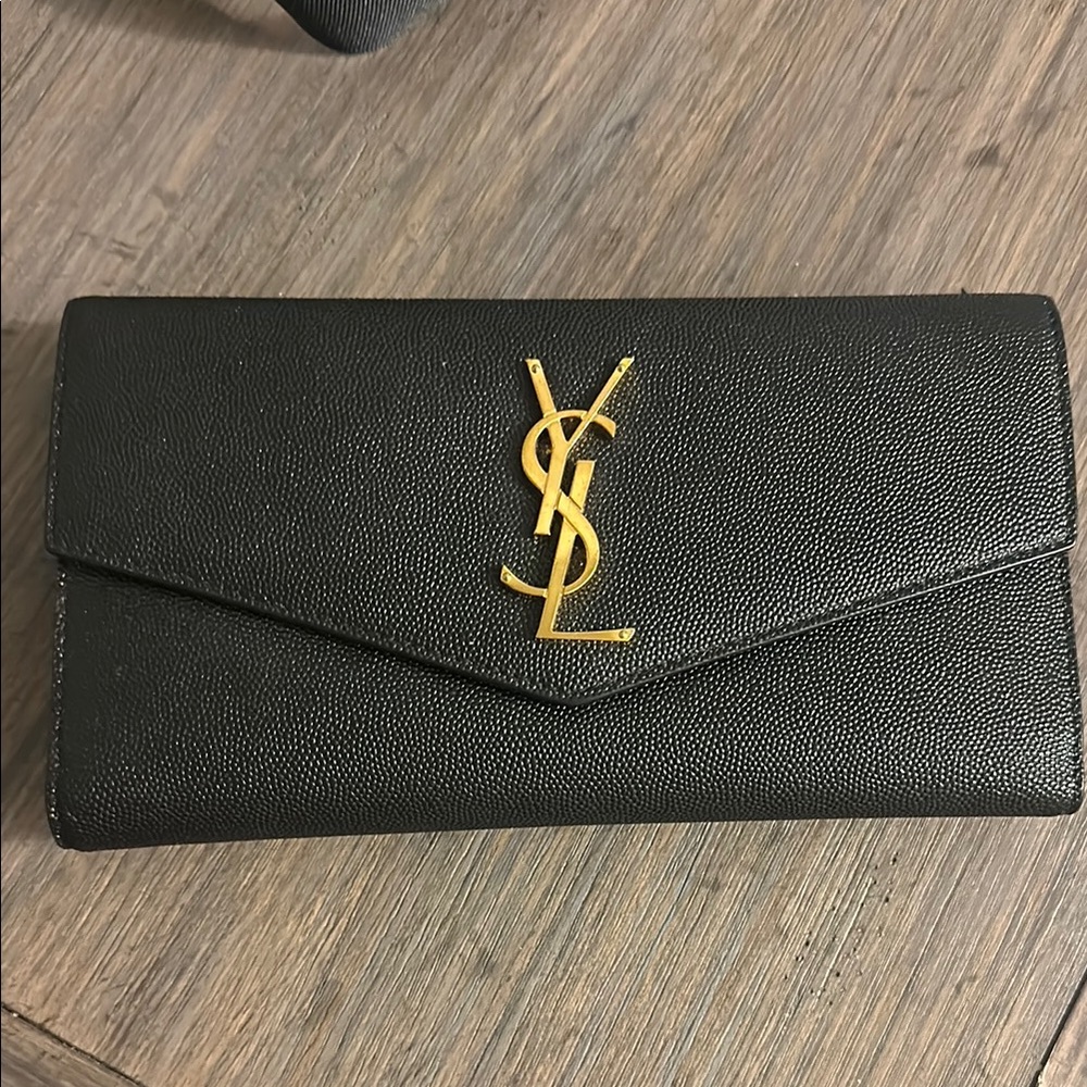 YSL Black Wallet with Gold Logo